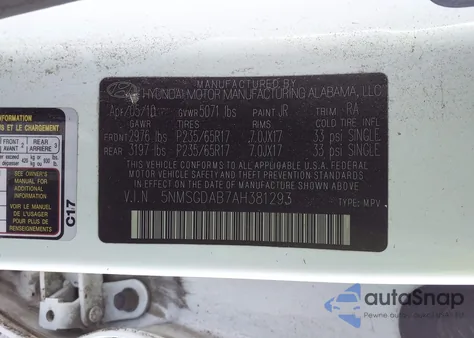 2010 Hyundai Santa Fe Gls z USA, uszkodzony, nr VIN 5NMSGDAB7AH381293